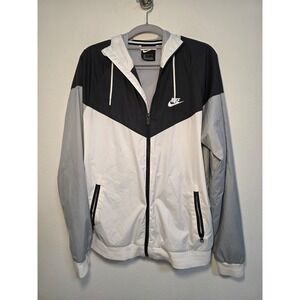 Nike Windrunner Hooded Windbreaker Jacket Black White Grey Mens
 Medium‎